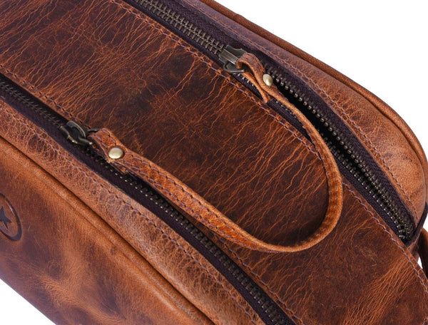 Omaha Leather Toiletry Bag - Caramel Brown - Aaron Leather Goods
