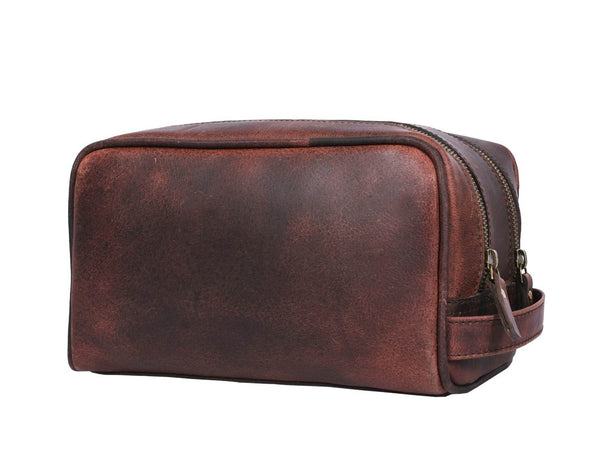 Tampa Leather Toiletry Bag - Walnut Brown - Aaron Leather Goods