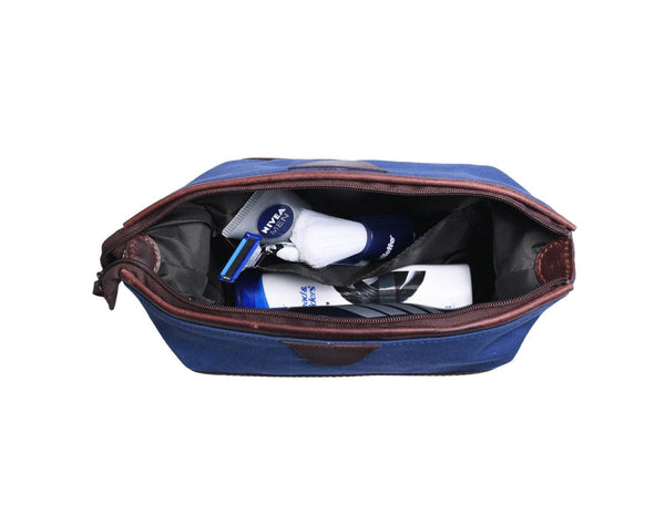 Valencia Canvas Leather Toiletry Bag - Blue - Aaron Leather Goods