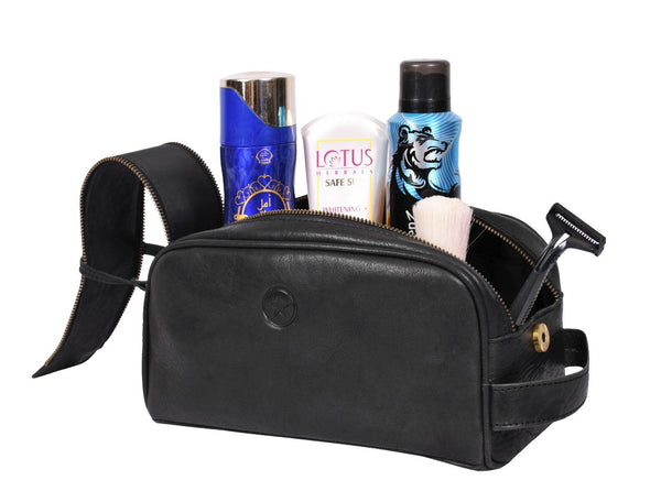 Omaha Leather Toiletry Bag - Raven Black - Aaron Leather Goods