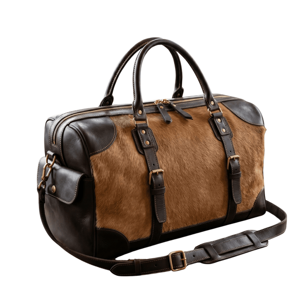 Luxury Hair - On Leather Duffle Bag for Men – Vintage Brown Travel Weekender with Shoulder Strap - Aaron Leather Goods Inc