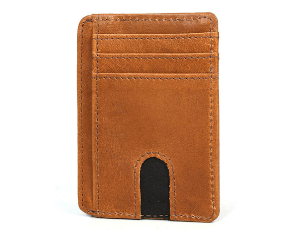 Utrera Leather Credit Card Holder - Caramel Brown - Aaron Leather Goods