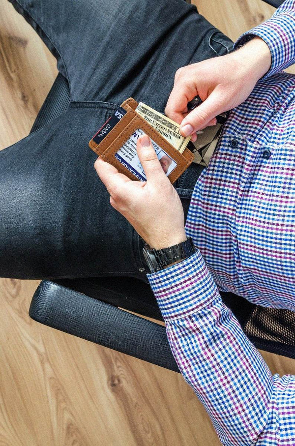 Utrera Leather Credit Card Holder - Caramel Brown - Aaron Leather Goods