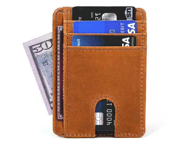 Utrera Leather Credit Card Holder - Caramel Brown - Aaron Leather Goods