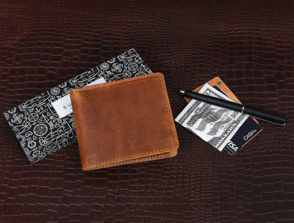 Osuna Mens Leather Wallet - Caramel Brown - Aaron Leather Goods