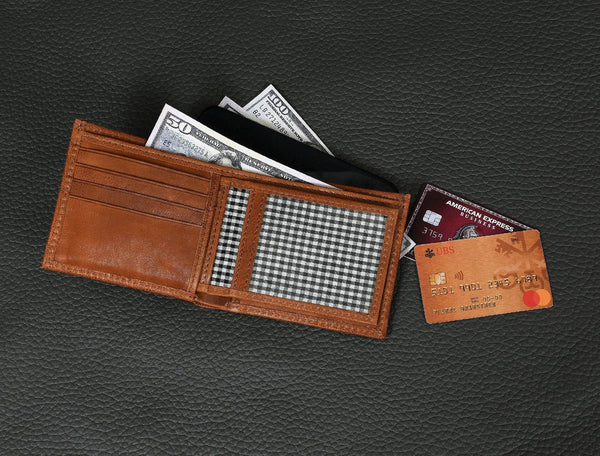 Cuenca Leather Bifold Mens Wallet - Chestnut - Aaron Leather Goods
