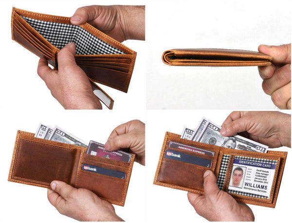 Cuenca Leather Bifold Mens Wallet - Caramel Brown - Aaron Leather Goods