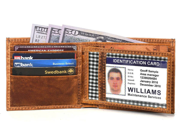 Cuenca Leather Bifold Mens Wallet - Caramel Brown - Aaron Leather Goods