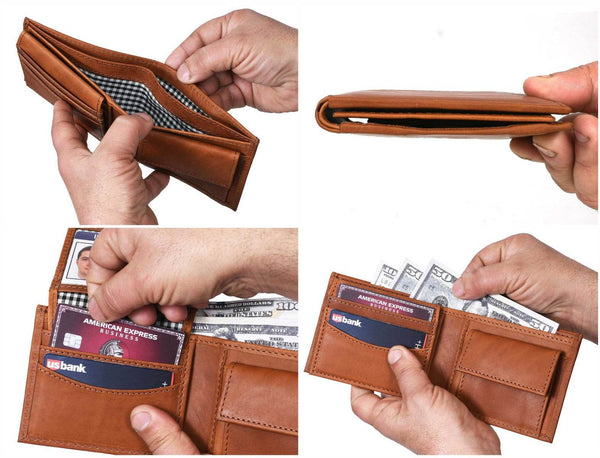 Telde Leather Bifold Mens Wallet - Caramel Brown - Aaron Leather Goods