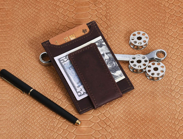 Sestao Leather Minimalist Money Clip Wallet - Walnut Brown - Aaron Leather Goods