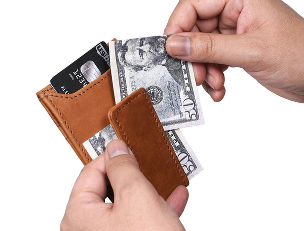 Sestao Leather Minimalist Money Clip Wallet - Chestnut - Aaron Leather Goods
