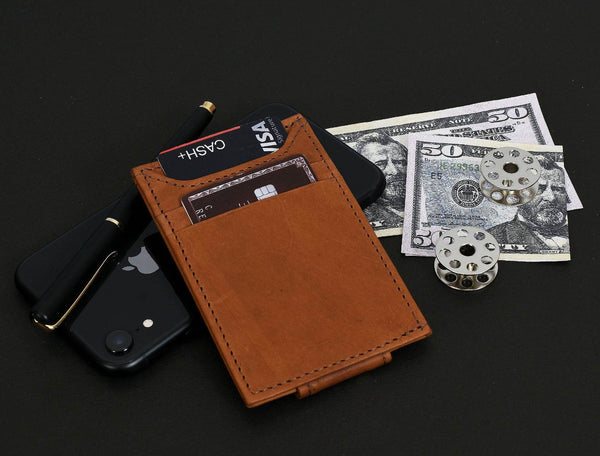 Sestao Leather Minimalist Money Clip Wallet - Chestnut - Aaron Leather Goods