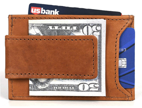 Sestao Leather Minimalist Money Clip Wallet - Chestnut - Aaron Leather Goods