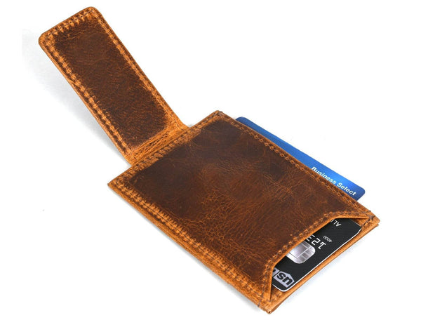 Sestao Leather Minimalist Money Clip Wallet - Caramel Brown - Aaron Leather Goods