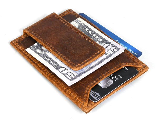 Sestao Leather Minimalist Money Clip Wallet - Caramel Brown - Aaron Leather Goods