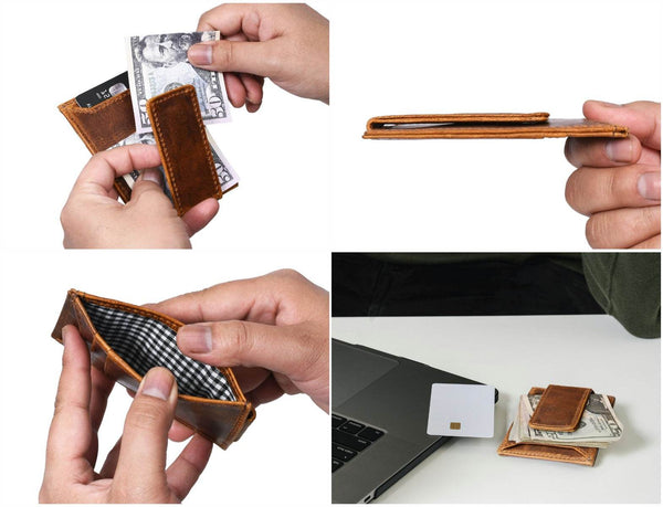 Sestao Leather Minimalist Money Clip Wallet - Caramel Brown - Aaron Leather Goods