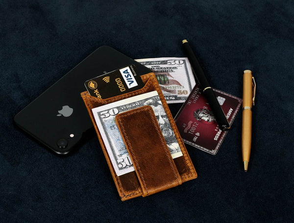 Sestao Leather Minimalist Money Clip Wallet - Caramel Brown - Aaron Leather Goods