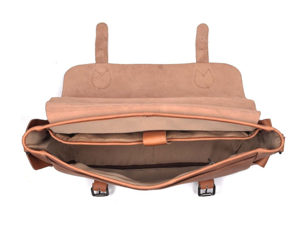 Madrid Leather Messenger Bag - Tan - Aaron Leather Goods Inc
