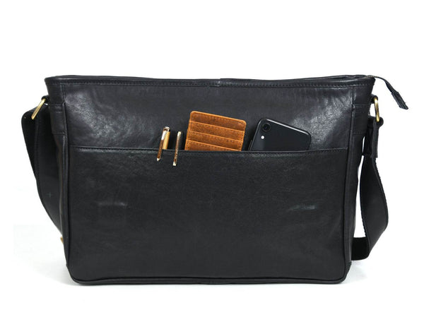 Savona Leather Messenger Bag - Raven Black - Aaron Leather Goods