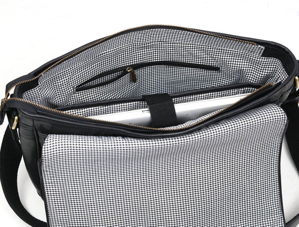 Savona Leather Messenger Bag - Raven Black - Aaron Leather Goods