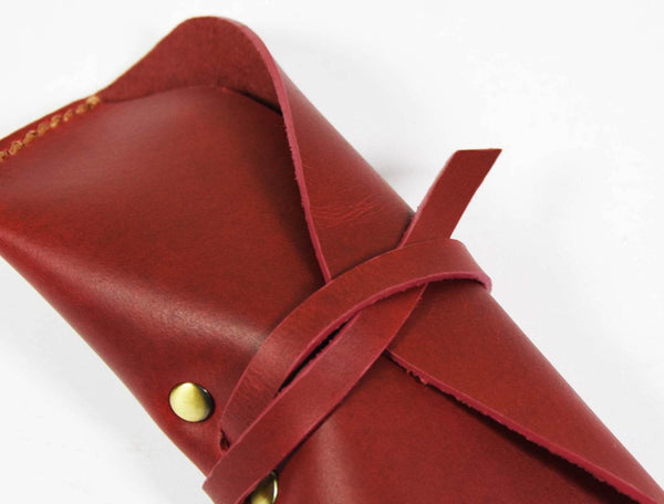 Nantes Leather Eyewear Case - Distressed Red - Aaron Leather Goods