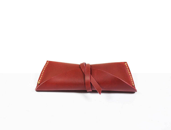 Nantes Leather Eyewear Case - Distressed Red - Aaron Leather Goods