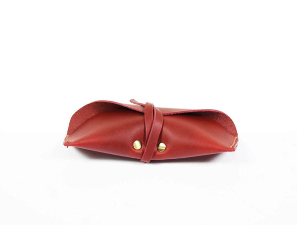 Nantes Leather Eyewear Case - Distressed Red - Aaron Leather Goods