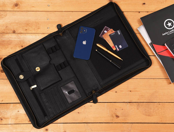 Austin Leather Organizer - Raven Black - Aaron Leather Goods
