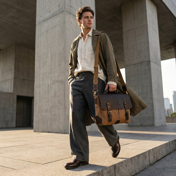 Prato Canvas Messenger Bag - Beige - Aaron Leather Goods Inc