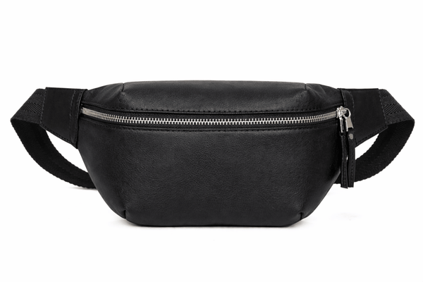 Premium Black Leather Travel Fanny Pack - Aaron Leather Goods Inc