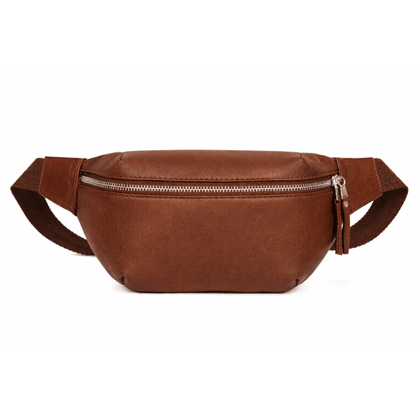 Premium Black Leather Travel Fanny Pack - Brown - Aaron Leather Goods Inc