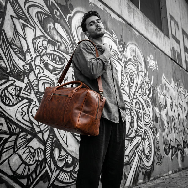 Premium Hard Wax Leather Duffle Bag for Travel & Weekender Use | 20.5 Inch Vintage Leather Holdall - Aaron Leather Goods Inc