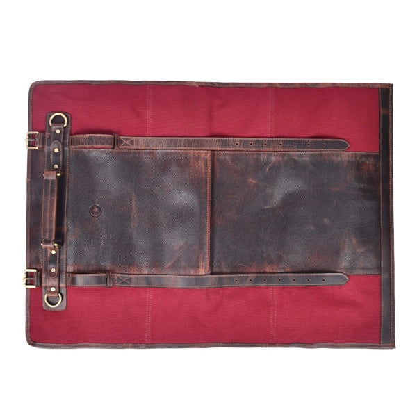 Premium Leather Chef Knife Roll – Red & Brown - Aaron Leather Goods