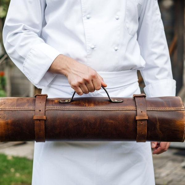 Premium Leather Knife Roll for Chefs – Travel Durable Bag - Aaron Leather Goods