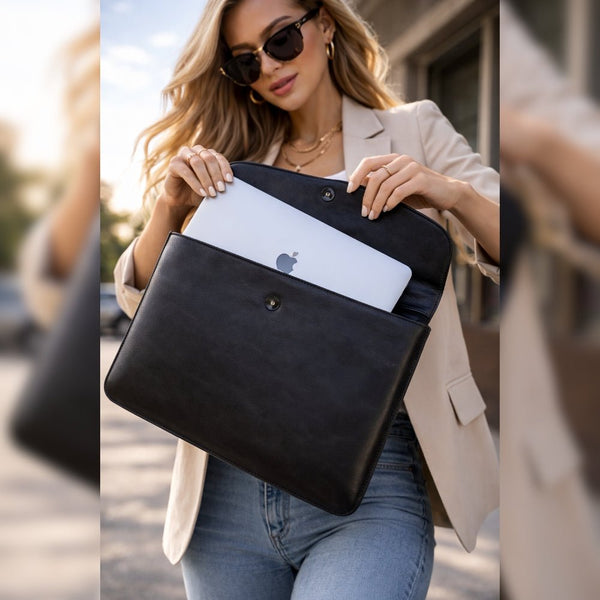 Tagus Macbook Laptop Sleeve Case - Raven Black - Aaron Leather Goods