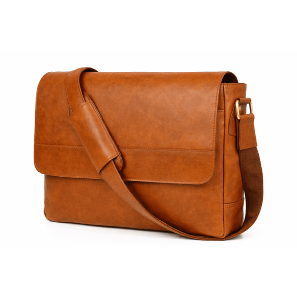 Tan Full - Grain Leather Messenger Bag with Flap - Aaron Leather Goods Inc