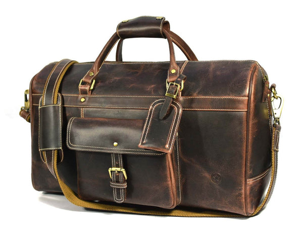 Bolzano Leather Duffle Bag - Walnut Brown - Aaron Leather Goods