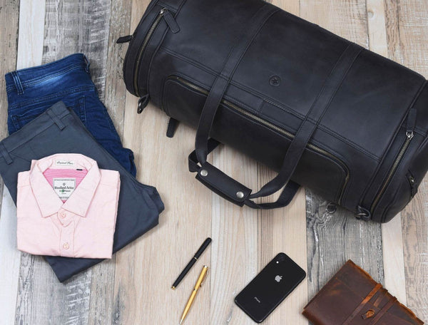 Cordoba Leather Barrel Bag - Raven Black - Aaron Leather Goods