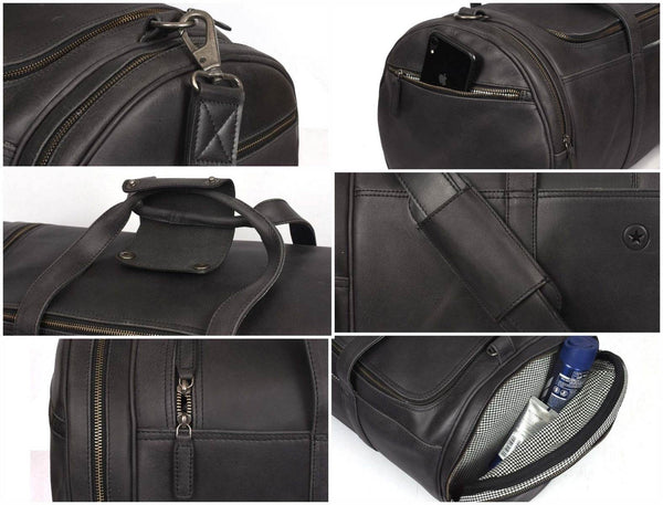 Cordoba Leather Barrel Bag - Raven Black - Aaron Leather Goods