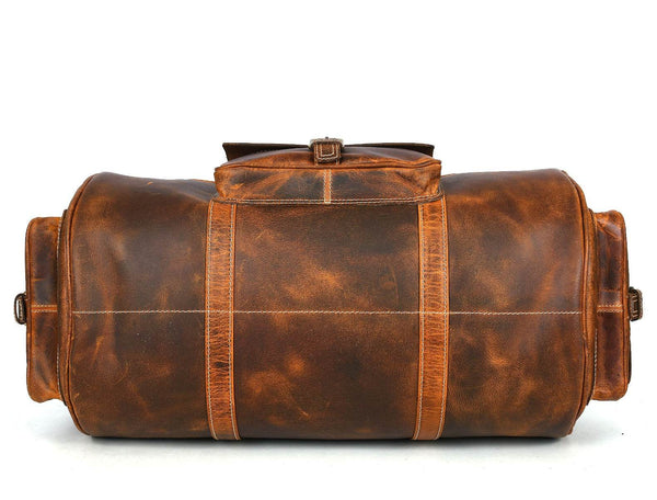 Pamplona Leather Duffle bag - Caramel Brown - Aaron Leather Goods