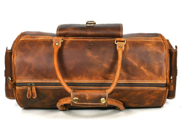 Pamplona Leather Duffle bag - Caramel Brown - Aaron Leather Goods