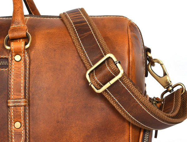 Arezzo Leather Overnight Bag - Caramel Brown - Aaron Leather Goods