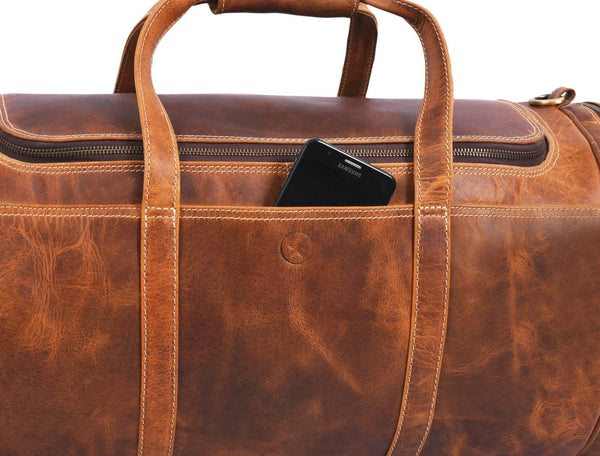Cordoba Leather Barrel Bag - Caramel Brown - Aaron Leather Goods