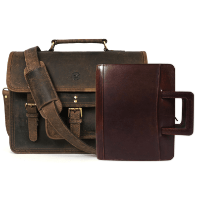 Aaron Leather Goods leather Briefcase & Organizer Combo - Brown - Aaron Leather Goods
