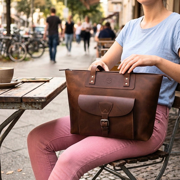 Velour Leather Tote Bag - Aaron Leather Goods Inc