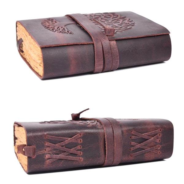Vintage Leather Journal with Tree of Life | Handmade Rustic Diary - Aaron Leather Goods Inc