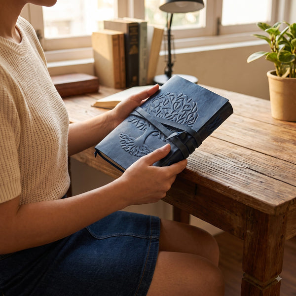 Vintage Leather Journal with Tree of Life | Handmade Rustic Diary - Aaron Leather Goods Inc