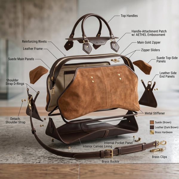 Vintage Tan Leather Duffle Bag for Men – Luxury Weekender Travel Bag with Shoulder Strap - Aaron Leather Goods Inc