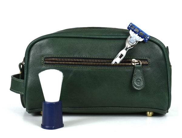 Omaha Leather Toiletry Bag - Pine Green - Aaron Leather Goods