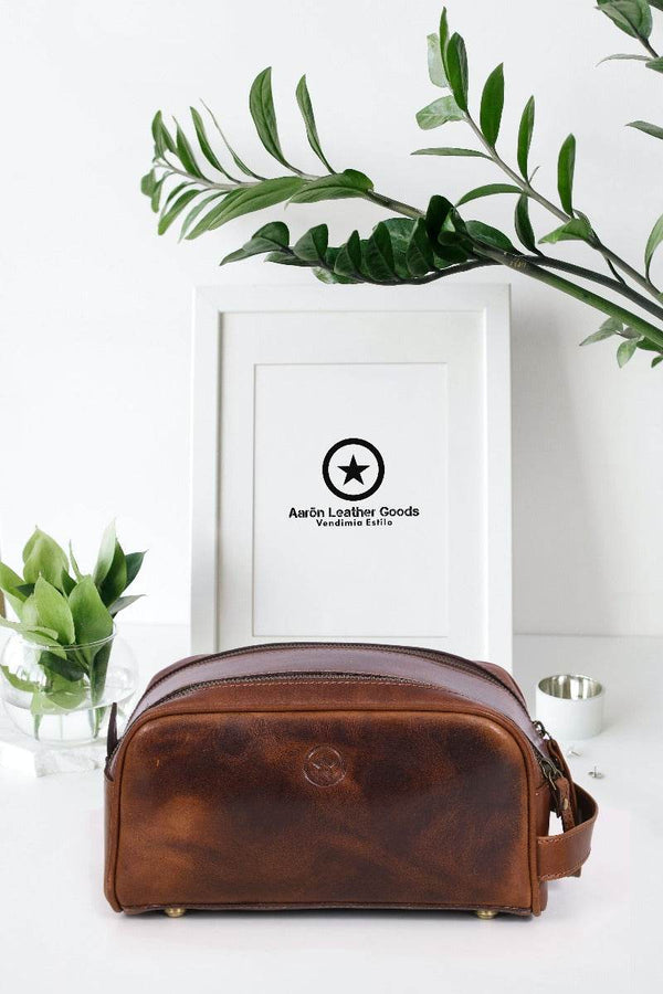 Omaha Leather Toiletry Bag - Hickory Brown - Aaron Leather Goods